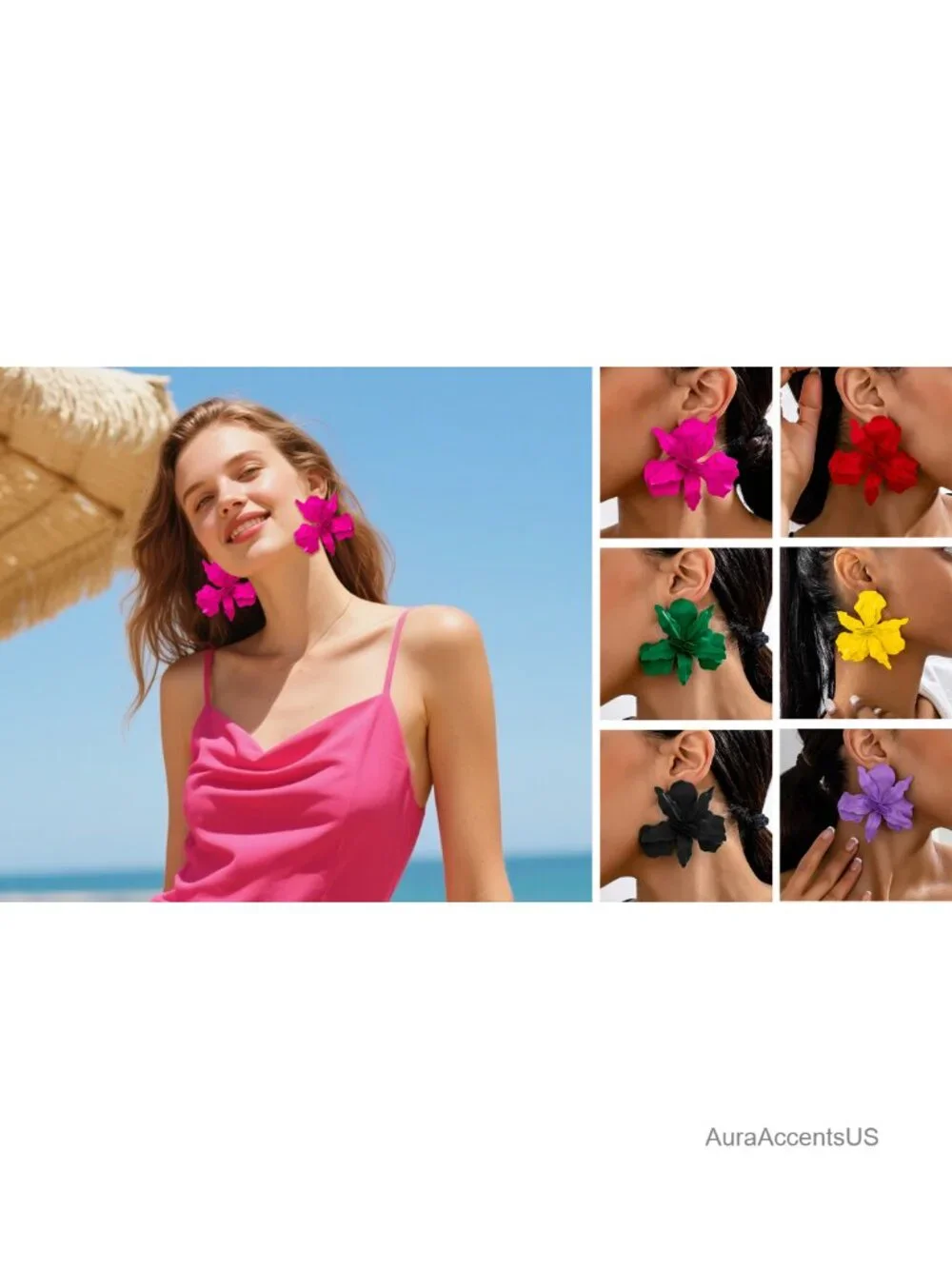 Pink Flower Dangle Drop Earrings for Women, Brass Lever Back, Spring Statement